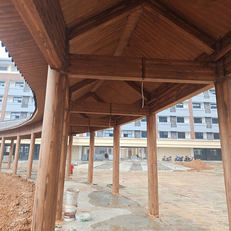 园林建筑木纹漆厂家定制#铁艺花架#仿古建筑#凉亭廊架