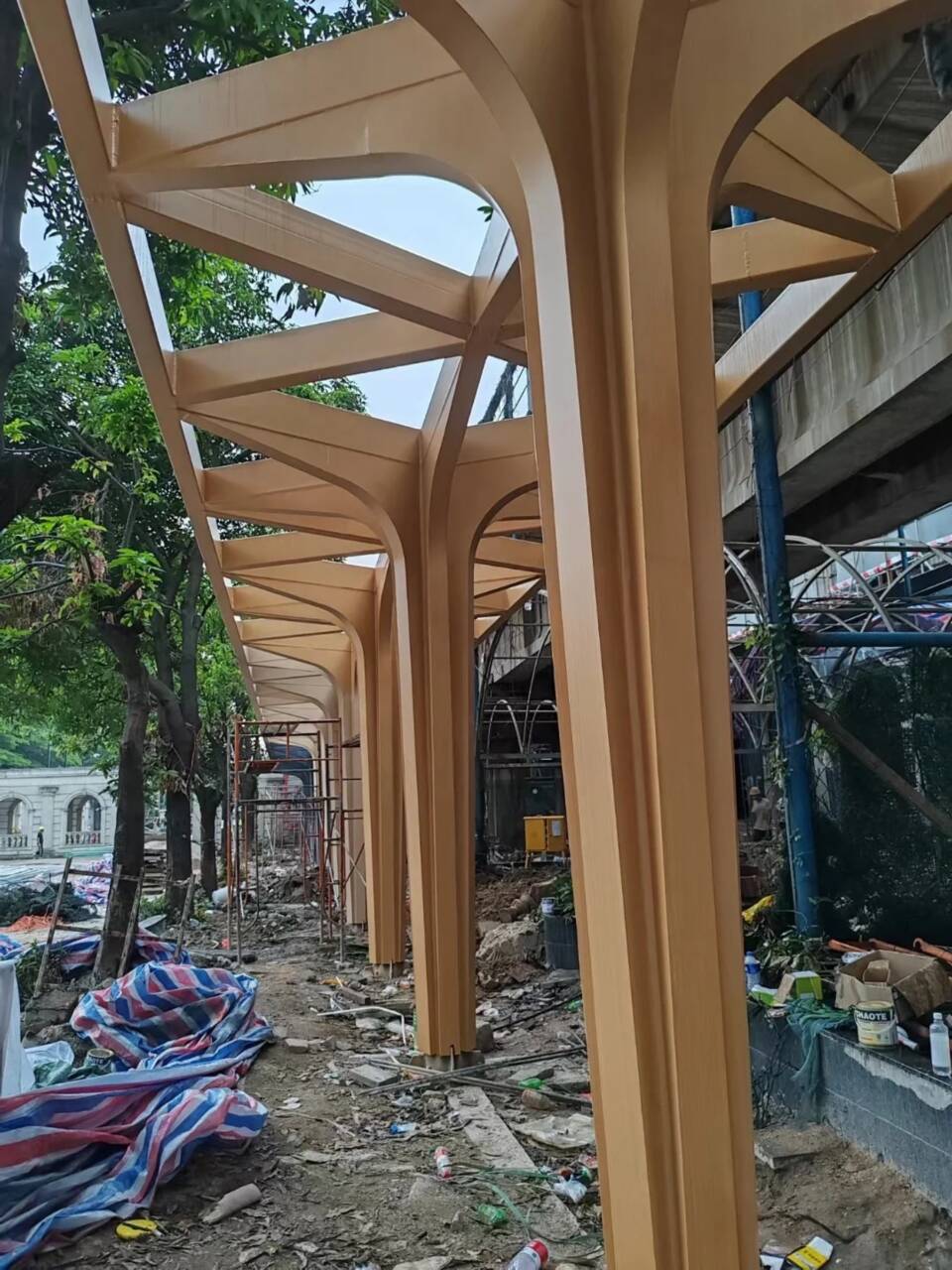 方钢圆管木纹漆施工价格#钢结构金属面#凉亭花架#仿古建筑