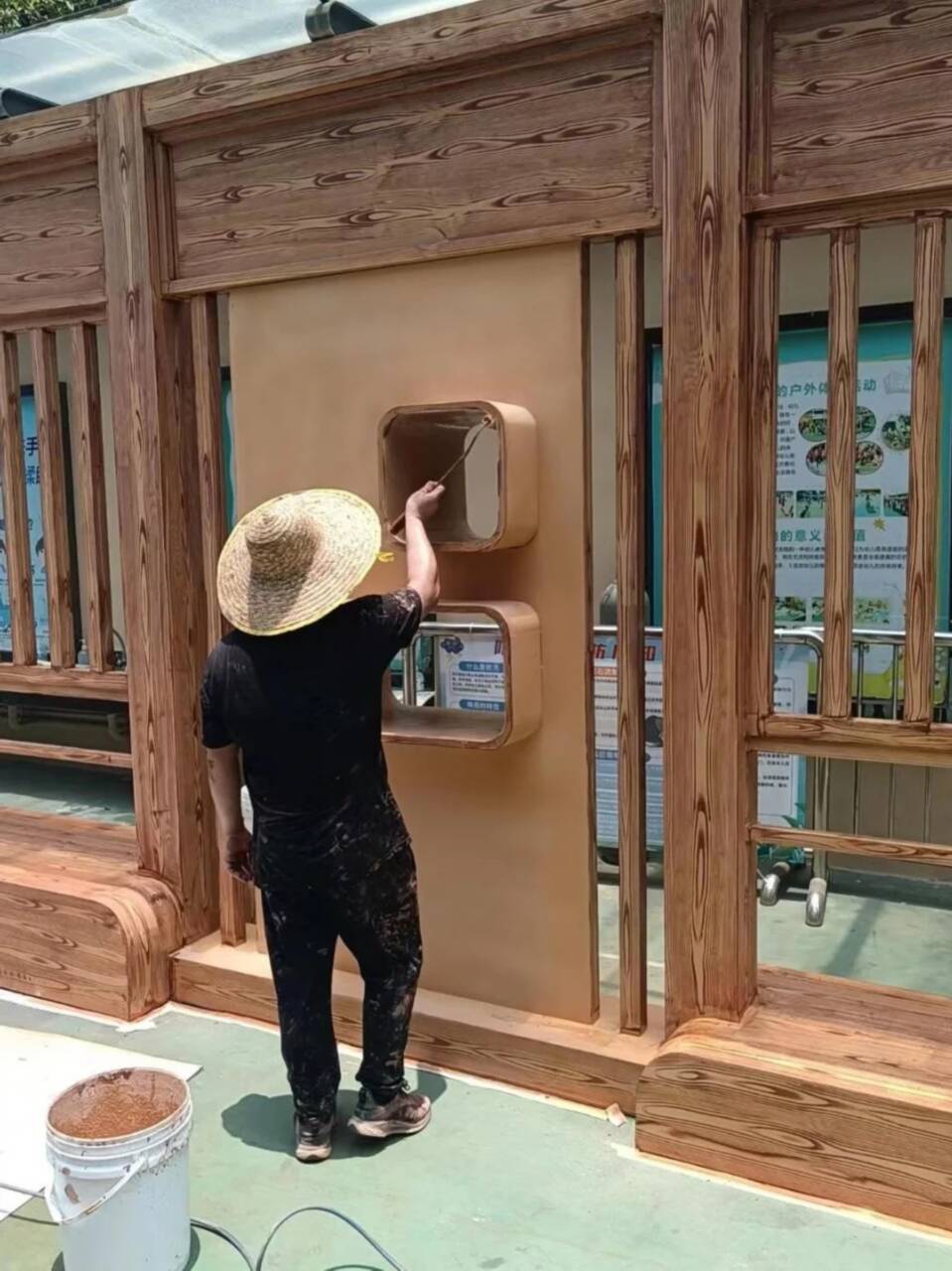 不锈钢仿木纹漆，长廊花架木纹漆，水性木纹漆厂家定制
