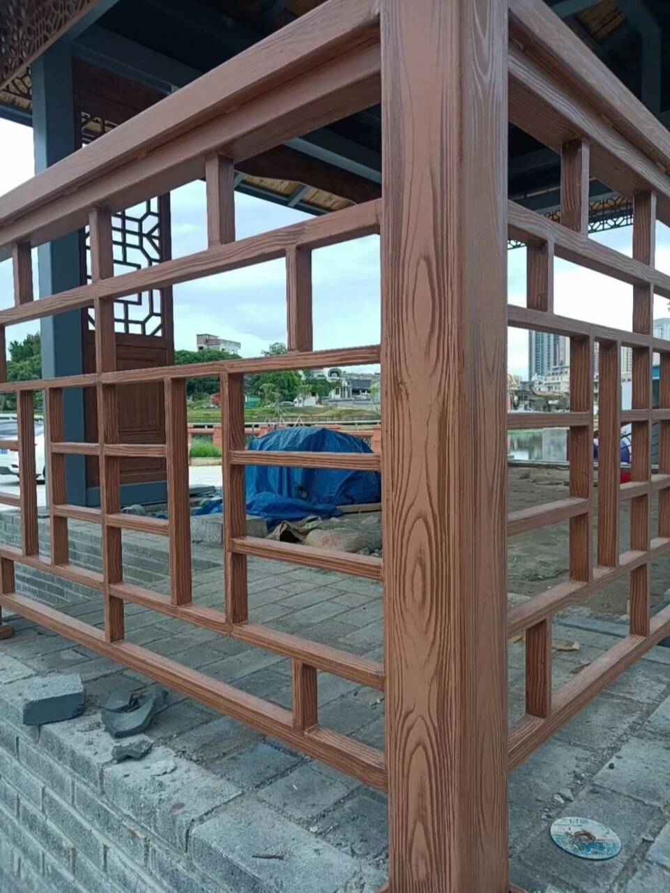 園林建筑木紋漆包工包料#不銹鋼#長廊花架#廊架護(hù)欄